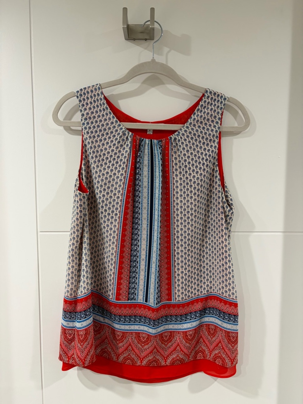 Rose and Olive Sleeveless Boho V-Back Tank Blouse, medium, worn twice
